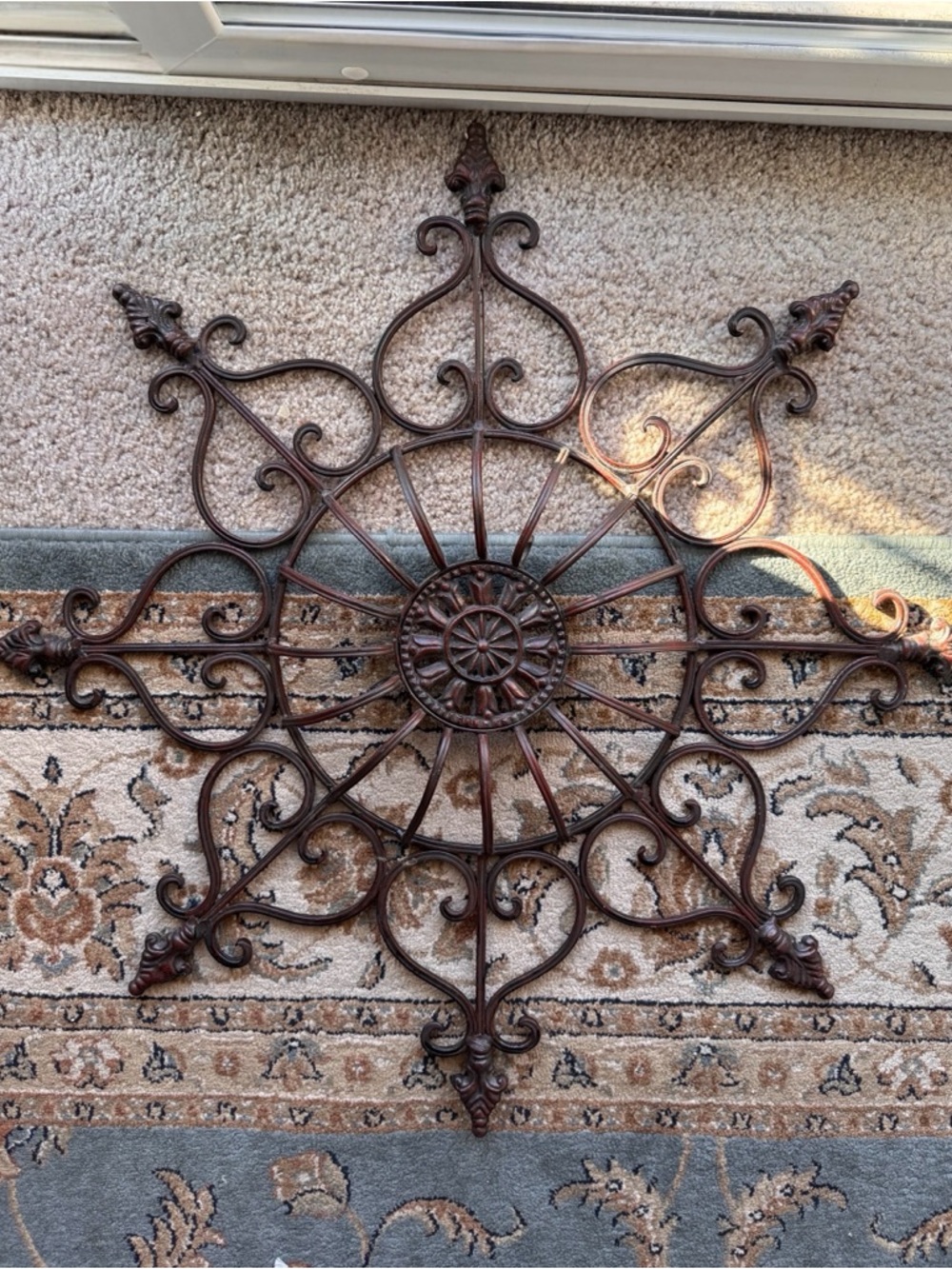 Vintage Wrought Iron Fleur-de-Lis Wall Hanging – Rustic Farmhouse Decor, 27” - Picture 6 of 6